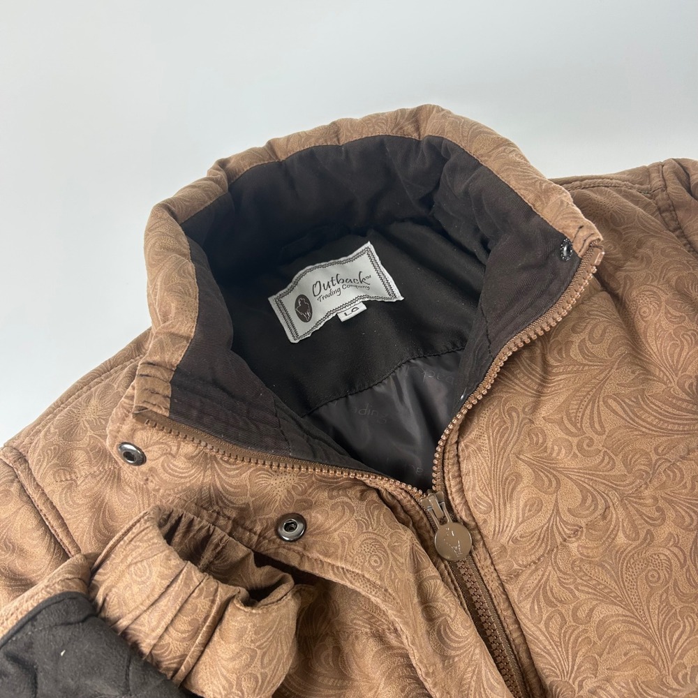Outback Trading Co WMNS L Burlington Jacket Brown Paisley Quilted Western Puffer